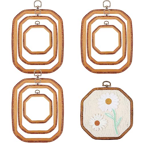 Qunclay 9 Pcs Large Embroidery Hoop Frame Decorative Imitated Wood Display Frame Circle Oval Octagonal Cross Stitch Hoop Ring for DIY Sewing Craft and Hanging Ornaments Decor (Octagonal) - style: Octagonal