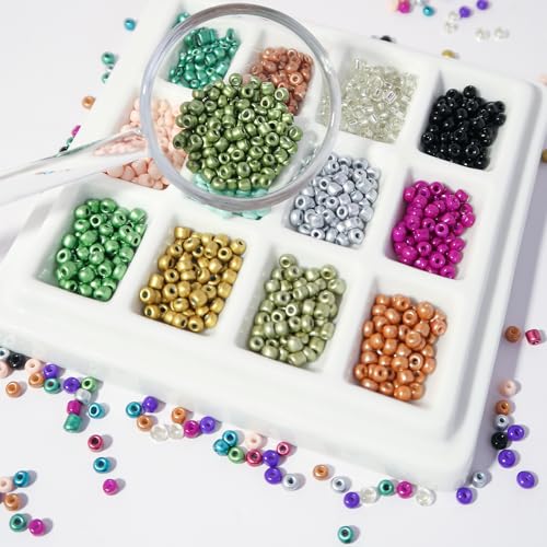 11200pcs Glass Seed Beads for DIY Crafting Bracelet Necklace Embroidery Jewelry Making Supplies (3mm, 400pcs/Color, 28 Colors, Metallic Scheme) - color: Metallic