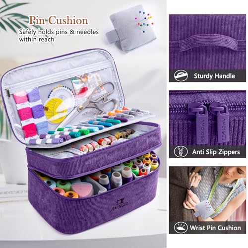Double-Layer Sewing Organizer Bag with Pin Cushion for Sewing Supplies - color: Purple, size: Style A - Courony