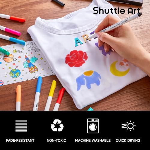 Shuttle Art 28 Colors Fabric Markers, Permanent Markers for T-Shirts Clothes Sneakers Jeans with 11 Stencils 1 Sheet, Shirt Pens for Adult DIY Painting Writing - color: 28 Colors