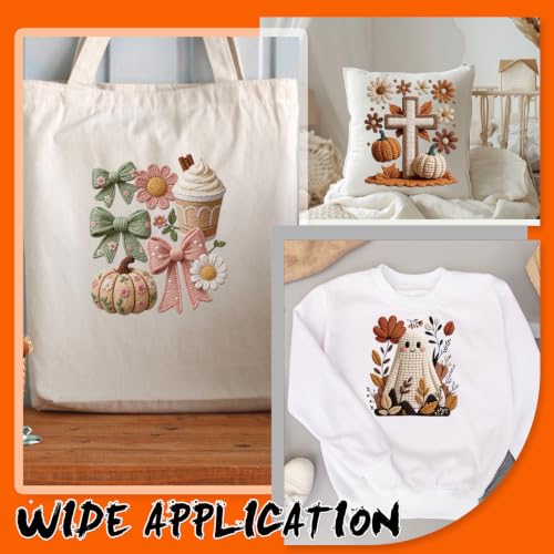 Dazoratix Fall Iron on Transfers - 24 Sheets Pumpkin Cozy Season DTF Ready to Press Cute Ghost Bow Heat Patches Autumn Thanksgiving Vinyl Stickers Decals for T Shirts Clothes Hoodies Pillow DIY Crafts - style: Fall Pumpkin
