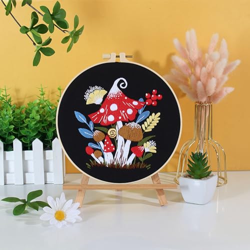 Smart-Feather 3 Sets Mushroom Embroidery kit for Beginners, Hand Embroidery Kits for Adults with Hoop, DIY Art Project Craft Kit (Mushroom) - style: Mushroom
