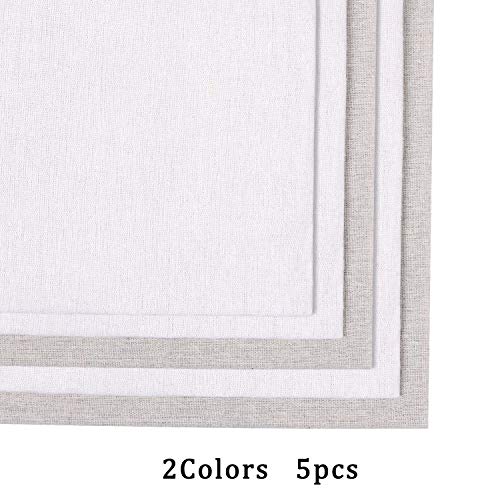 Linen Needlework Fabric, Kissbuty 5 PCS Linen Fabric Cloth for Garment Craft Flower Pot Decoration Embroidery Cross Stitch Cloth, 19.6 by 19.6 Inch (White Beige)