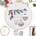 FONNUY Crewel Christmas Embroidery Kit for Beginners, Cross Stitch Set Winter Snow Scene Pine Owl Pattern for Adults, Easy to Follow Color Thread Needlework, 8'' Hoop (Holly Bauble) - style: Holly Bauble
