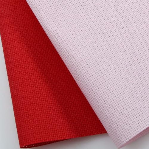 KCS 2 pc of 15" x 18"(38cmx45cm) Counted Cross Stitch Cotton Aida Cloth Needlework Fabric Box (Pink+Red, 18CT) - color: Pink+red, size: 18CT