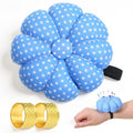 Wrist Pin Cushion for Sewing with 2 Gold Thimbles, Cute Pumpkin Needle Pincushion with Elastic Strap for Quilting, Embroidery, Needlework, DIY Crafts (Blue)