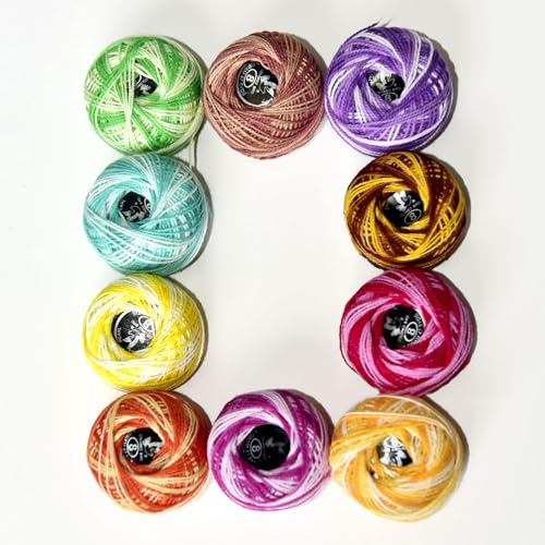 Crochet Thread 10 Balls Cardinal Size 8 for Crochet Hardanger Cross Stitch Needlepoint Hand Embroidery (Variegated Light Colors Series) - color: Variegated light colors