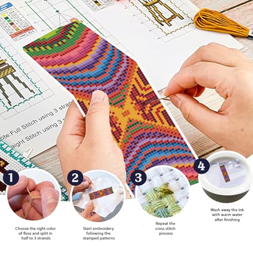 FREEBLOSS 6 Set Cross Stitch Bookmark Kits Radial Pattern 8x2.4'' 11CT - style: Radiant flowers