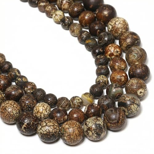 45pcs Round Loose Brown Crack Old Agate Beads for Bracelet Beads，8mm Gemstone Bead Round Loose Stone Beads for Jewelry Making DIY Bracelet Necklace Earrings - color: brown crack, size: 8mm