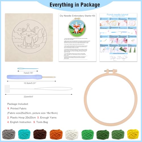 LACHLAND Punch Needle Kit Beginners, Landscape Stitching Kit for Adults&Teens DIY Embroidery Starter Craft with Yarn Needle Tool Easy Hobby Home Decor Gifts for Craft Lover (Fox) - color: Fox