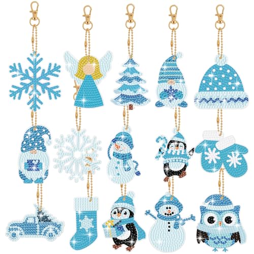 Yuxung 15 Pcs Christmas Diamond Art DIY Keychain Hanging Ornament, Cute - color: Cute