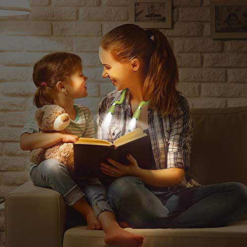 LED Neck Book Light, Reading Light, USB-C Rechargeable, Hands Free, 4 Super Bright LED Bulbs, 3 Adjustable Brightness, Best for Reading in Bed, Knitting, Walking, Jogging, Mending (Green) - color: Green