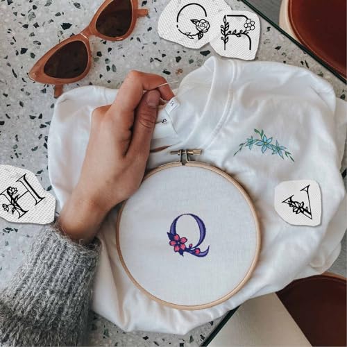 CRASPIRE Letter A-Z Water Soluble Embroidery Stabilizers Hand Sewing Stick and Stitch Transfers Paper Wash Away Pre-Printed Self Adhesive Patterns for Bags Cloth Sewing Lovers Beginner Needlework - style: Letter A-Z