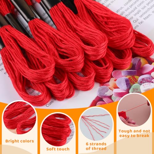 24 Skeins Red Embroidery Floss, Cotton Embroidery Cross Floss - color: Red