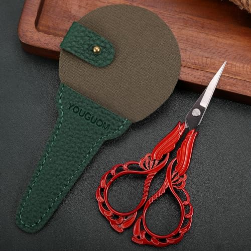 YOUGUOM Small Sewing Scissors, Little Embroidery Shears with Cover - color: Red