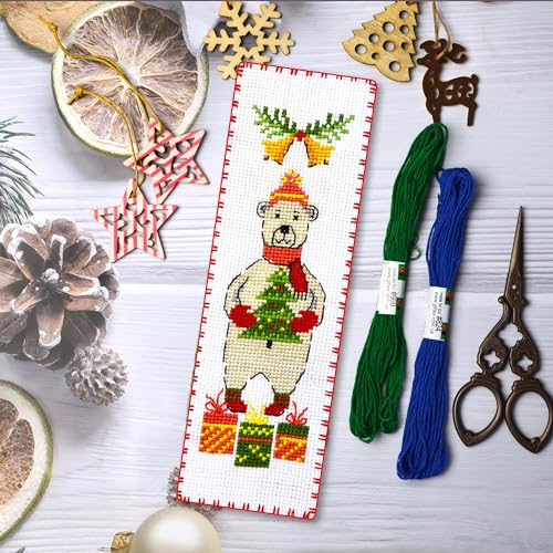 Povitrulya Polar Bear - Counted Cross Stitch Bookmark Kit - DIY Embroidery Set - Hand Made Christmas Gift for Adultss - color: Polar Bear