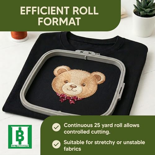 HBI Black Cut Away Embroidery Stabilizer Roll, 2.5 oz, 12 in x 25 yd - size: 12" x 25 Yd