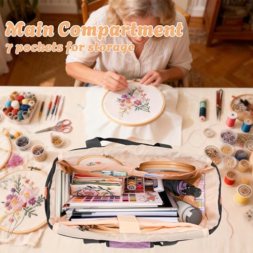 CROTIRAD Embroidery Bag Organizer for Cross Stitch Kits with Shoulder Strap - color: Purple