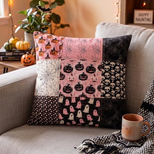 Hosuly 40 Pcs Pink Halloween Fabric Jelly Quilting Strips Roll - color: Retro Pink Halloween