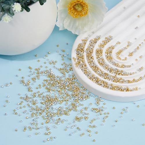 DICOSMETIC 4000Pcs 2mm Tiny Cylinder Glass Seed Beads Gold Silver Round Seed Beads 2 Colors Small Loose Spacer Craft Bead Metallic Glass Bead for Bracelet Necklace Earring Jewelry Making