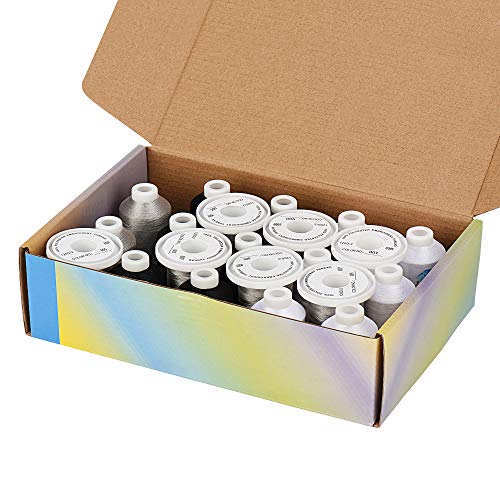 Simthread Embroidery Machine Thread Kit 800Y 21 Spools Black White and Silver Grey Colors for Professional Embroidery Design - color: Black White & Silver
