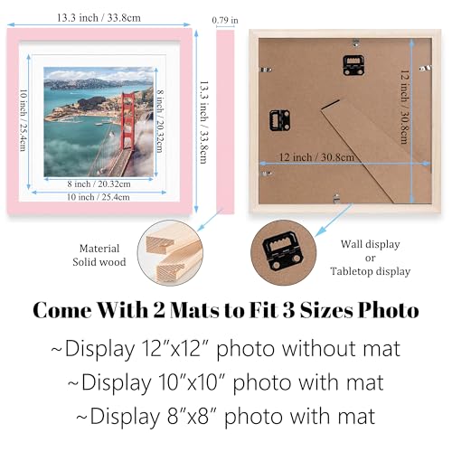 12x12 Wood Picture Frames for Wall Hanging or Tabletop,Diamond Painting Frame Baby Scan Picture Frames with 2 Mats Display 8x8 or 10x10 for Family Walls Decoration,Anniversary,Wedding,Christmas(Pink) - color: Pink, size: 12x12 inch