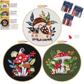 Smart-Feather 3 Sets Mushroom Embroidery kit for Beginners, Hand Embroidery Kits for Adults with Hoop, DIY Art Project Craft Kit (Mushroom) - style: Mushroom