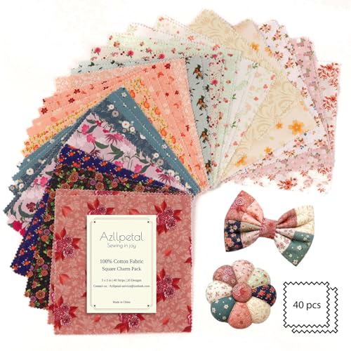 5" Fabric Squares, Charm Pack Fabric for Quilting, Pre-Cut Quilting Squares - color: Spring Bouquet