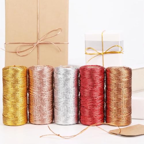 1.5mm Metallic String Decorative Metallic Bakers Twine Metallic Thread Rope for Craft Jewelry Making DIY Christmas Ornament Hanging Decoration, 3 Color C, 330 Yard - color: 3 Color C