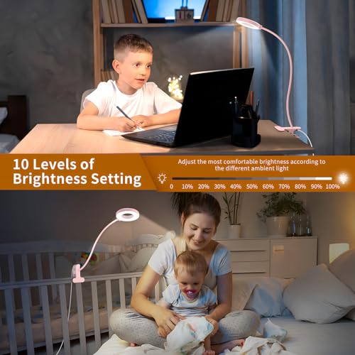 iZELL LED Desk Lamp with Clamp, Reading Light with 3 Color Modes & 10 Brightness Levels, Flexible Arm Book Light for Kids Reading in Bed at Night, Clip on Table, Computer, Zoom Meetings - 27.6'' Pink - size: 27.6'' Pink