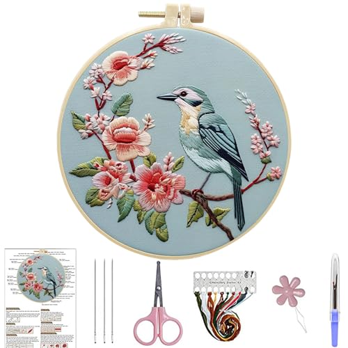 ARTopet Embroidery Kit for Beginners Cross Stitch Kits Needlepoint Set Colorful Bird Patterns Embroidery Thread Kit for Craft Lover Hand Stitch with 7.87in Hoop Threads Fabric-Bird04 - color: Bird04