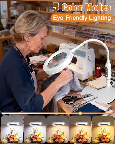 30X 10X Magnifying Glass with Light and Stand, 5 Color Modes Stepless Dimmable, Optical Grade HD Lens, LED Lighted Magnifier Hands Free with 16in Flexible Gooseneck for Close Work - White - color: White, size: 4.3in-16in & Base