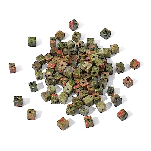BEADIA Natural Unakite Square Stone Beads 4x4mm 85pcs Cube Loose Semi Gemstone Beads for Jewelry Making Design - color: Unakite