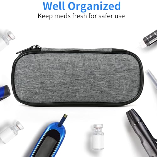Insulin Pen Cooler Travel Case with 2 Reusable TSA Approved Ice Packs, Diabetic Medication Insulated Cooler Bag for Insulin Pens and Other Diabetic Supplies Storage Grey - color: Grey