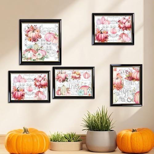 Wxiben Fall Rub on Transfer for Crafts - 6 Sheet Pink Pumpkin Rub on Transfers Stickers Autumn Harvest Thanksgiving Rub on Transfer Furniture Decals for Wood Scrapbook DIY Crafts Home Office Decor - style: Pink Fall Pumpkin