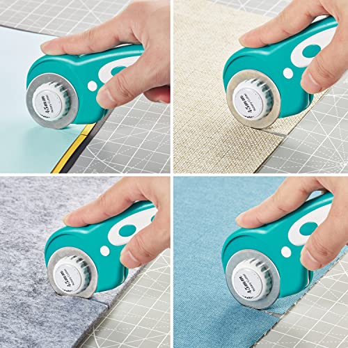 45mm Rotary Cutter with 5pcs Extra Blades, Ergonomic Handle Rolling Cutter with Safety Lock for Fabric, Leather, Crafting, Sewing, Quilting, Fabric Rotary Cutter Perfect for Left & Right Hand (Green) - color: Turquoise, size: 45mm