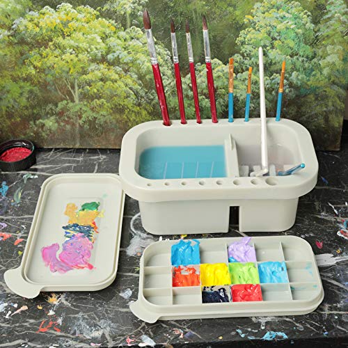 MyLifeUNIT Paint Brush Cleaner, Paint Brush Holder with Palette, Grey - color: Grey