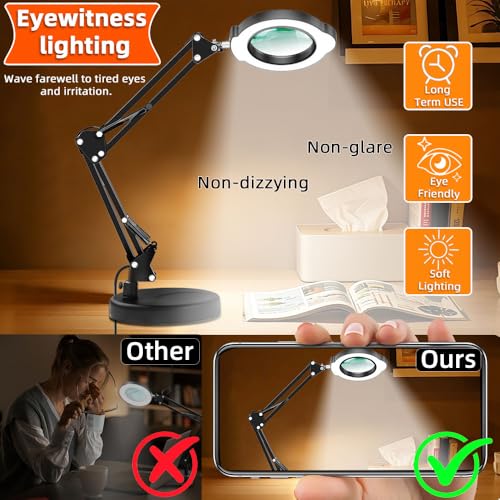 10X Magnifying Glass with Light and Stand 2-in-1 LED Lighted Desk Lamp - color: Black 2