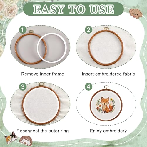 Tudomro 12 Pcs Decorative Embroidery Hoop with Fabric Set 6.7" Round Imitated Wood Cross Stitch Frame & 11.8" Green Pre-Cut Cloth Squares for DIY Art Craft Sewing Hanging Ornament - color: Sage Green