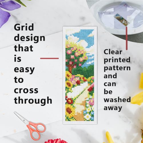 INFUNLY 6 Set Colorful Garden DIY Cross Stitch Bookmark Kits for Adults Rose Sunflower Counted Cross Stitch Kit with Instruction Flowers Stamped Embroidery Bookmark Kit for Book Lovers Readers Gift - style: Garden