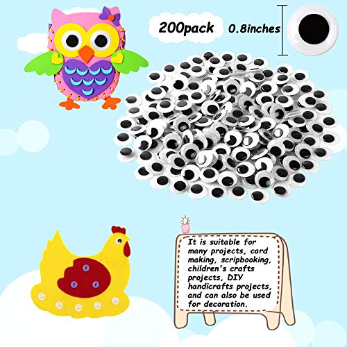 FEBSNOW 200Pcs 20mm Googly Wiggle Eyes Self Adhesive for DIY Crafts - size: 20mm