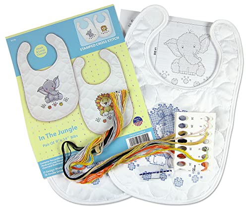 Design Works Crafts Janlynn Stamped for Cross Stitch Baby Bib Kit, in The Jungle