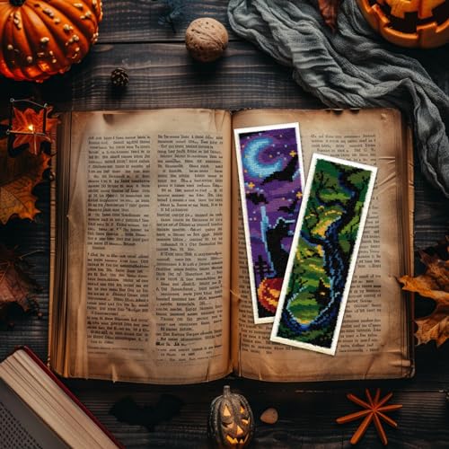 ACRNIGHEET 6PCS Cat Cross Stitch Bookmark Kit DIY Halloween Bookmarks Cross Stitch Kit for Adult Beginners Pumpkin Cross-Stitch Stamped Kits 8.7x3.1inch Stamped Embroidery Bookmark with Instructions - style: Halloween Patterns 1
