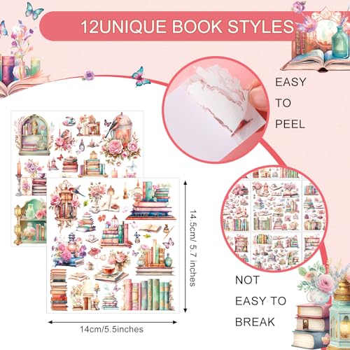 BBTO 12 Sheets Rub on Transfers for Crafts Wood Furniture DIY, 5.5" x 5.7" - style: Book