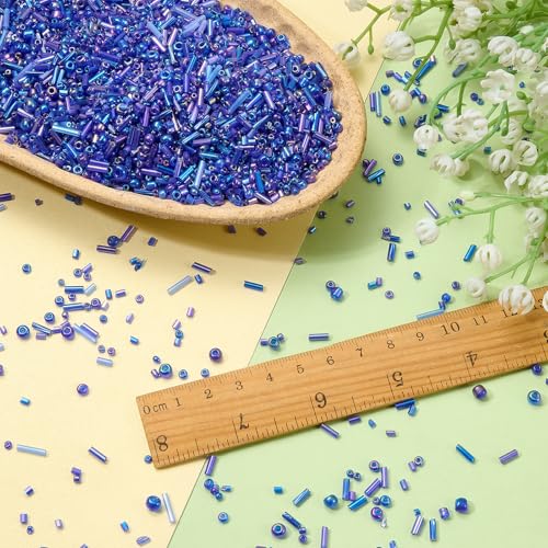 Ornaland Glass Bugle Beads Bulk, Long Embroidery Beads, Blue, 100g - color: Blue