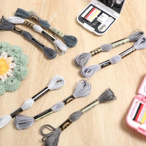 8 Skeins Gray Embroidery Thread 6 Ply Gradient Color Variegated Cross Stitch Floss Yarn Threads Friendship Bracelets String for Jewelry Making Sewing Bracelets Knitting Stitching Craft DIY