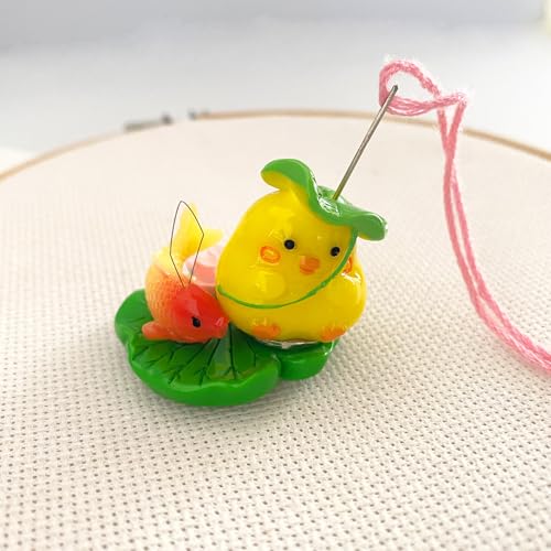 Magnetic Lotus Flower Leaf Needle Minder Chick Needle Holder and Fish Threader for Cross Stitch Embroidery Sewing Needlework Craft Supplies