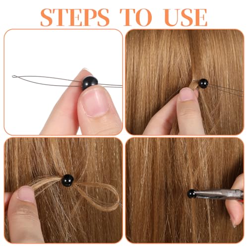 10 PCS Hair Extension Loop Tool, Reusable Bead Threader for Hair, Extension Bead Loop Tool for Feather Extensions