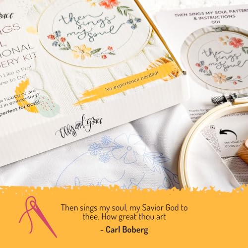 Elly & Grace Christian Embroidery Kit with Embroidery Hoop, Easy Embroidery Kit for Beginners and Adults, Full Embroidery Hoop Kit with Needles and Thread Included (Then Sings My Soul) - style: Then Sings My Soul