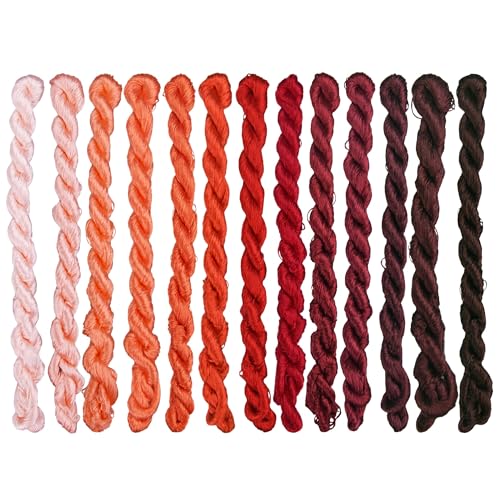 Natural Silk Thread – 13 Colors, 110m Each, Handmade Silk Embroidery Floss for Hand Embroidery, Cross-Stitch, and Needlework Projects - color: 03
